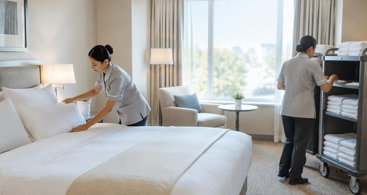 Otel odasını hazırlayan kat hizmetleri ekibi